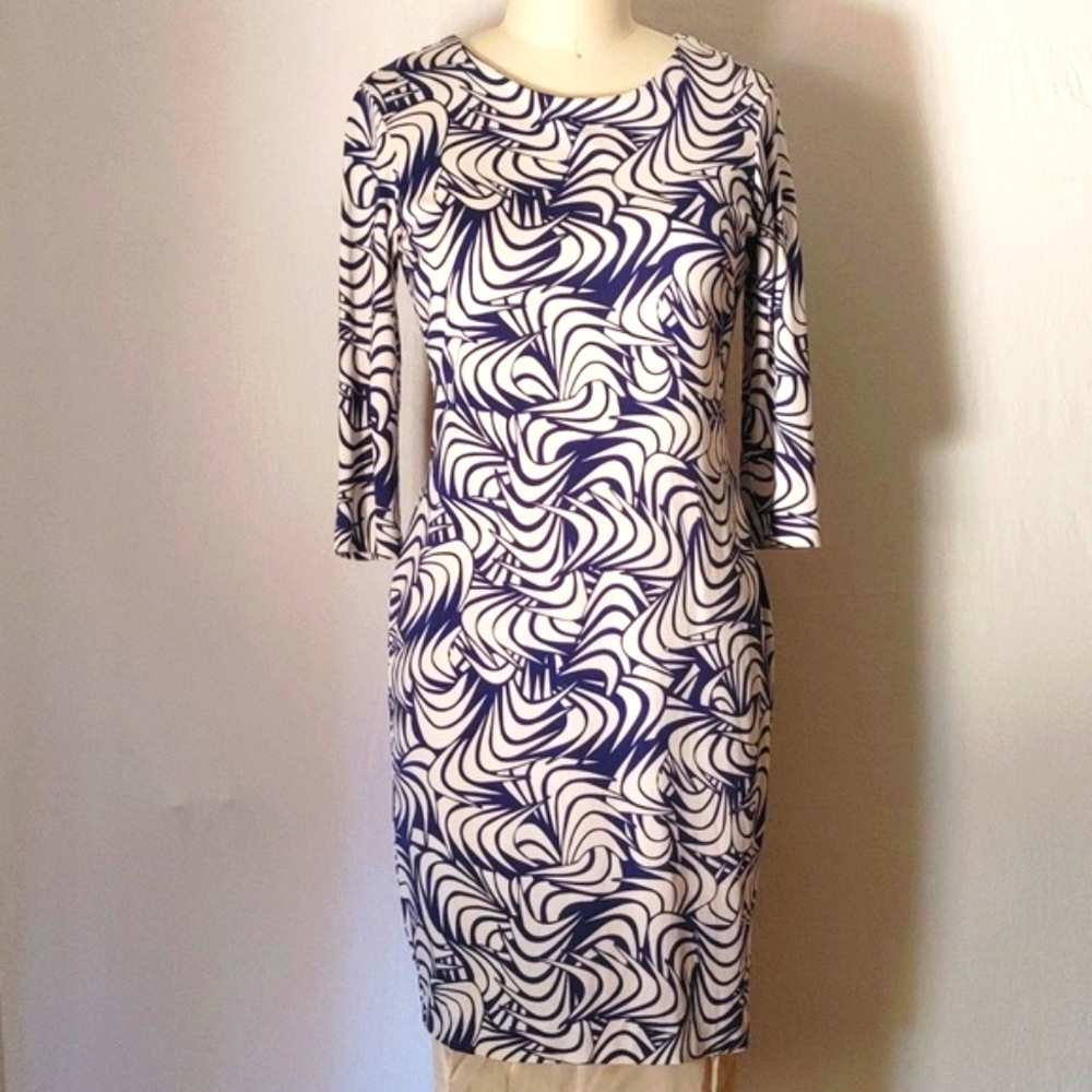 Vintage Dvf Saihana Silk Dress Blue & Off-White Size 6/8